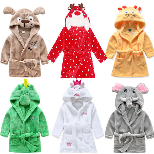 Pojkar flickor pyjamas Baby tecknad pyjamas Vinter huva morgonrock Little Christmas Deer Nightgown 100#