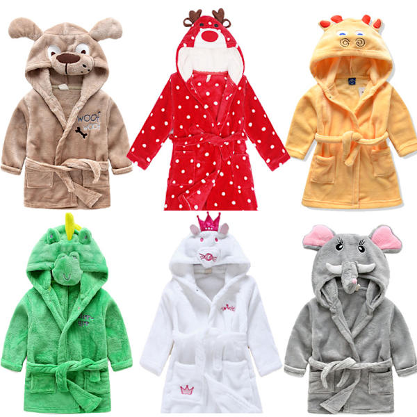 Pojkar flickor pyjamas Baby tecknad pyjamas Vinter huva morgonrock Little Christmas Deer Nightgown 130#