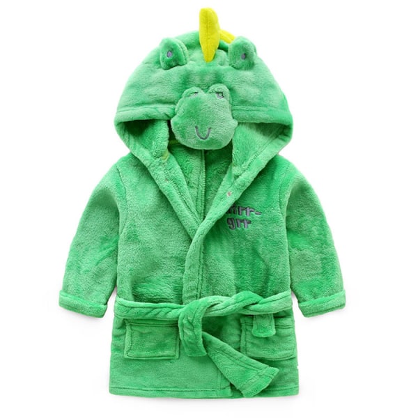 Pojkar flickor pyjamas Baby tecknad pyjamas Vinter huva morgonrock Little Dinosaur Nightgown 90#