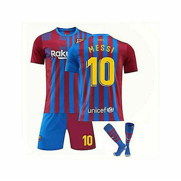 21/22 Hem Barn Fotbollssatser Skjorta Fotbollströja Träningsdräkt Messi 10(Blue - Red) 26(10-11 Years)