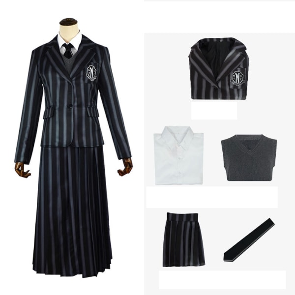 Onsdag Addams Cosplay Set Skoluniform Festdräkt M