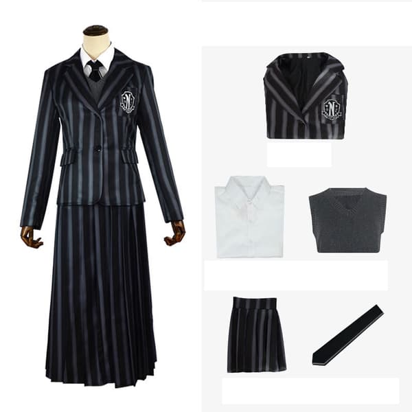 Onsdag Addams Cosplay Set Skoluniform Festdräkt S