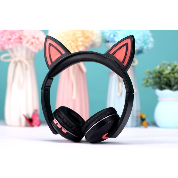 Kattöron trådlös hörlur Bluetooth headset headset universal black pink Cat ears luminescence