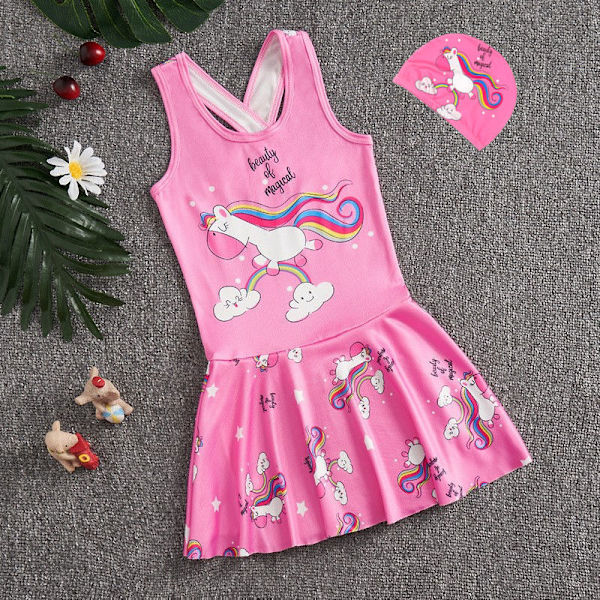 liten prinsessa baby tecknad baddräkt flickans jumpsuit pink unicorn XL size 16.5-21kg