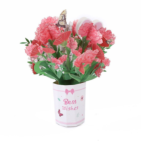 3D pop-up bukett för evigt papper blommor födelsedag gratulationskort CARNATION