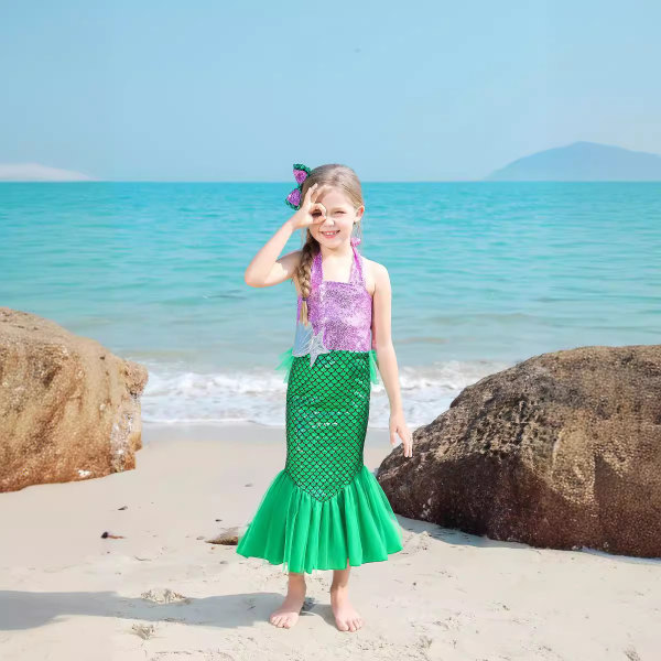 2024 Barns paljett Princess Dress Dress Girl Sjöjungfruklänning Chest circumference 66cm 130#