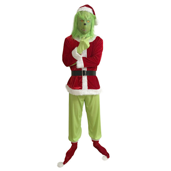 Julgrinchhuvudbonad Jultjuv Grön pälsgrinchmask Green Hair Monster Clothes XXXL#a set of+Mask