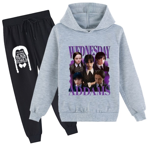 Onsdag Addams printed byxor med hoodie för barn A 170cm
