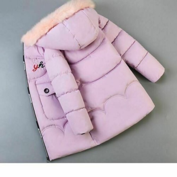 Flickor Vinter Varm Hooded Coat Vadderad Tjock Parka Cotton Jacka Pink 160cm