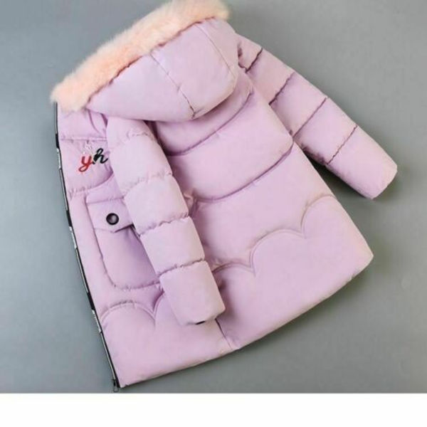 Flickor Vinter Varm Hooded Coat Vadderad Tjock Parka Cotton Jacka Pink 160cm