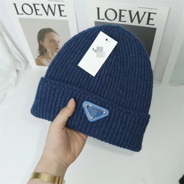 Stickad mössa Höst Vinter Varm mössa dark blue prada One size