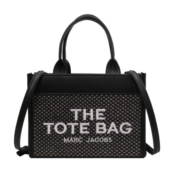Vävd väska med stor kapacitet väska handväska crossbody väska Straw weaving black the tote bag