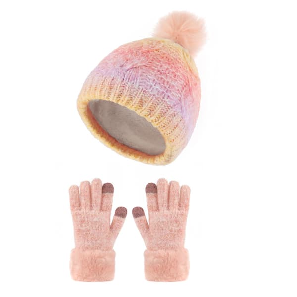Vinter Barn Mössa Glove2Piece Set Varm Touch Screen Stickning Orange Powder Fantasy