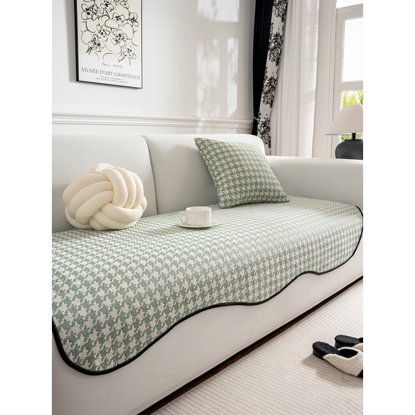 Qianniao Grid Sofa Cushion Halkfri Advanced Sense Sittdyna Green ones 90*280