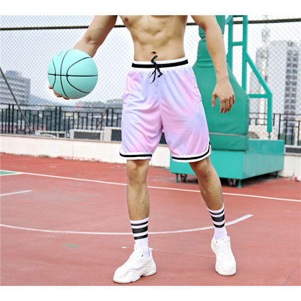Pink sports shorts for men, running, fitness, fast drying, casual, five point loose fit, training, plus size beach basketball pants L