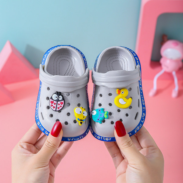 Baby Walking Cartoon Baotou Hole Shoes Soft Sole Beach Length inside12.5cm 19#grey