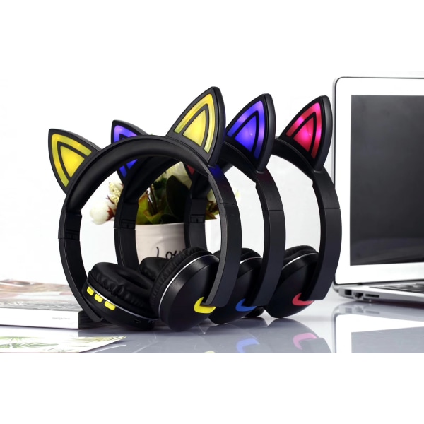 Kattöron trådlös hörlur Bluetooth headset headset universal black pink Cat ears luminescence