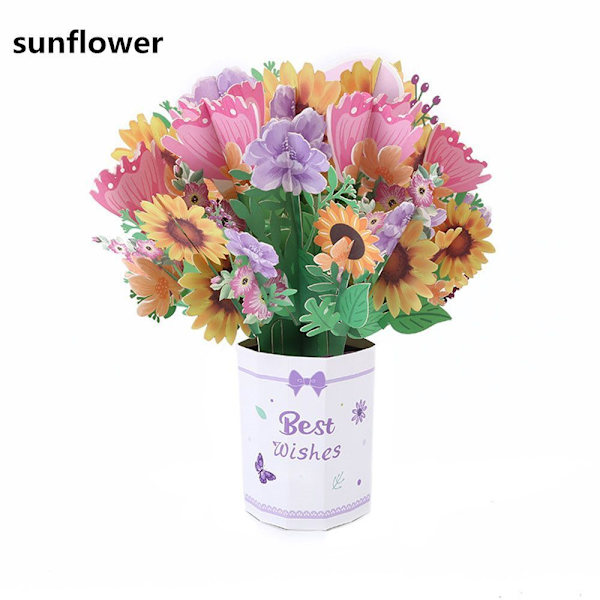 3D pop-up bukett för evigt papper blommor födelsedag gratulationskort SUNFLOWER