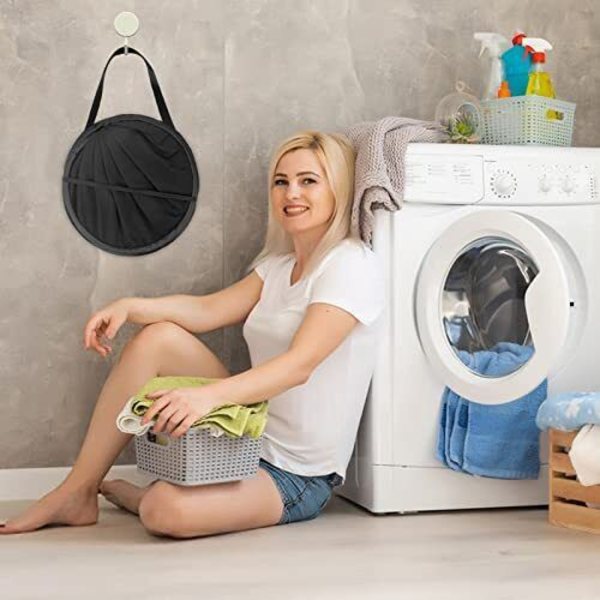 Tvätthammarkorg Bärbar hopfällbar klädförvaringskorg Black mesh fabric 26 inches
