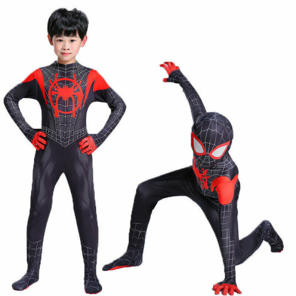 Kids Miles Morales kostym Spiderman Cosplay Jumpsuit 130 cm