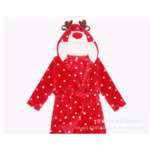 Pojkar flickor pyjamas Baby tecknad pyjamas Vinter huva morgonrock Little Christmas Deer Nightgown 90#