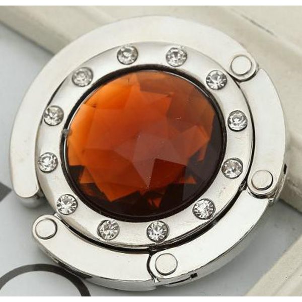 Bärbar praktisk vikbar kristallväska hängare bordskant påskrok crystal purse hook brown