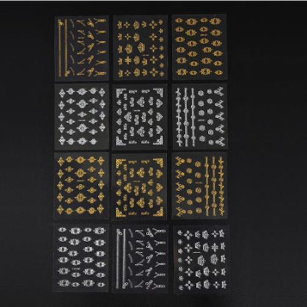 6st ark stickers Silver / Guld nageldekorationer Guld
