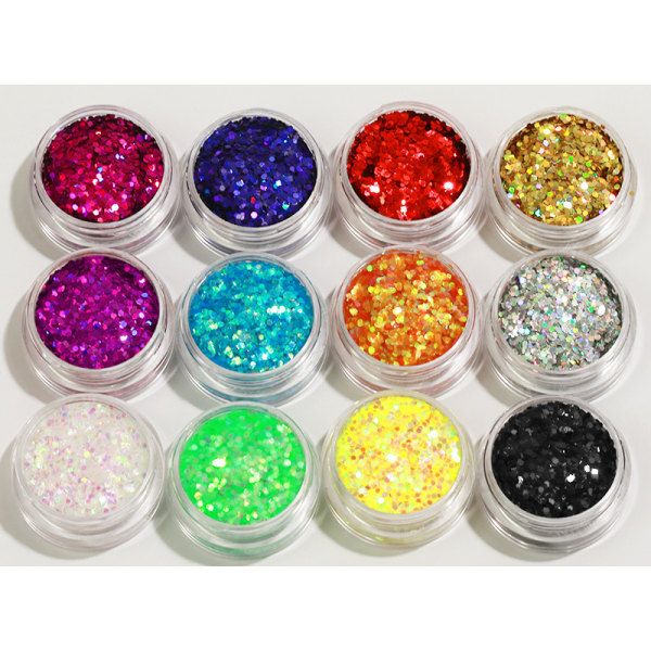 12 bokser med hexagon glitter