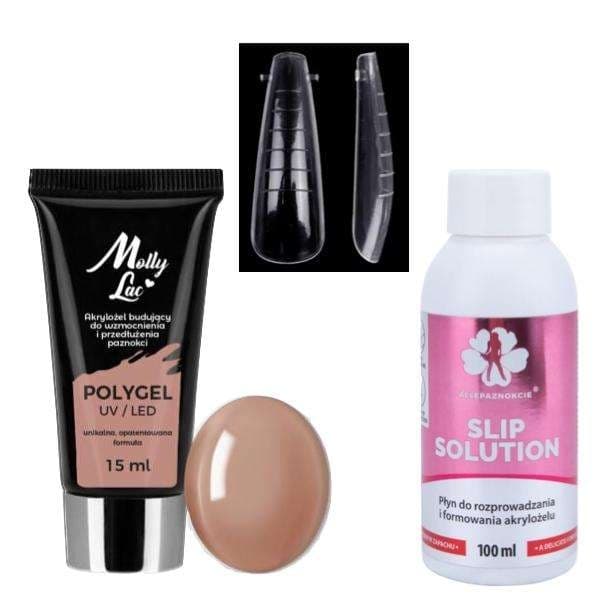 Powder gel kit 15 ml Light Brown med 24 dualform + 100 ml slip solution multifärg