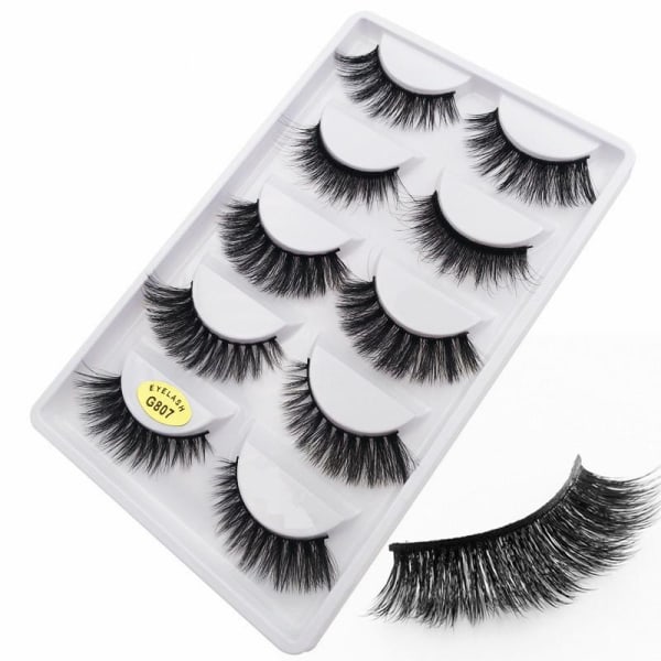 5-par lösögonfransar - 3D faux mink - G807 - False eyelashes Svart
