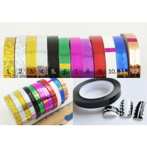 Striping tape, nageltejp, Sicksack! 12 färger 1. Laser guld