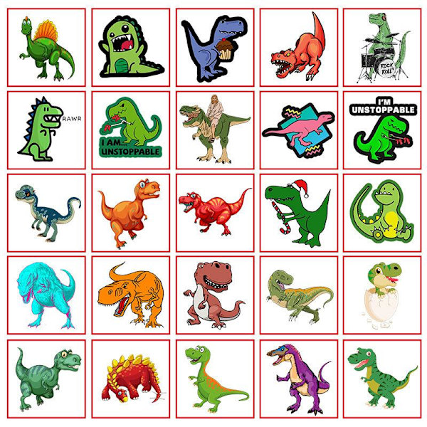 50 tarraa tarrat - Eläinaihe - Sarjakuva - Dinosaur Multicolor