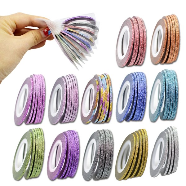 Glitrende stripetape, negletape, neglepynt - 5 stk Multicolor