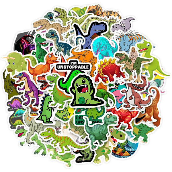 50 tarraa tarrat - Eläinaihe - Sarjakuva - Dinosaur Multicolor