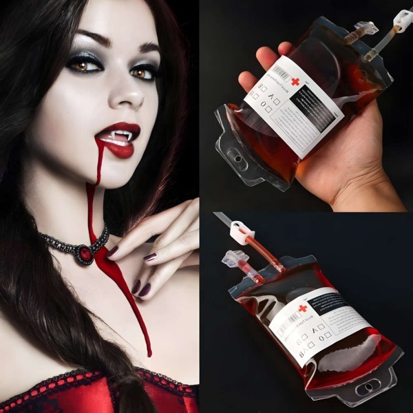 Halloween - 3 pack Blodpåse som rekvisita - Dryckespåsar Transparent