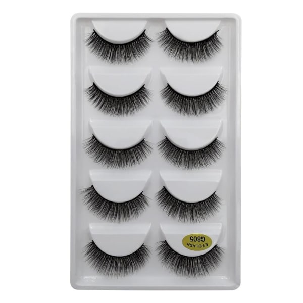 5-par lösögonfransar - 3D faux mink - G805 - False eyelashes Svart