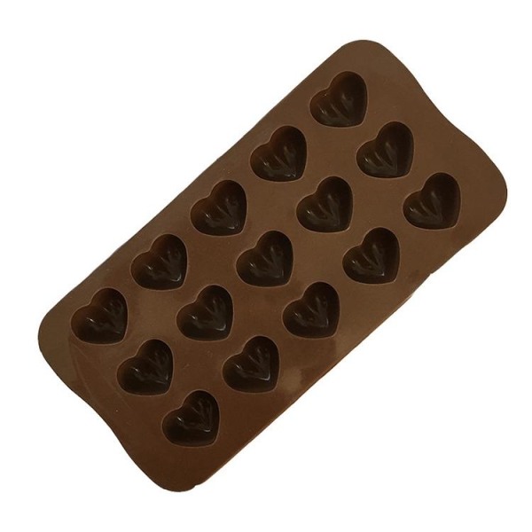 Is/Chokolade/Geléform med 15 hjerter - Isform - Pralineform Brown