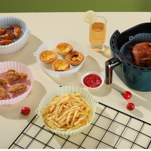 2-pack Air Fryer Silikongryta, Ugnsbakplåt - Silikon - Airfryer Blå