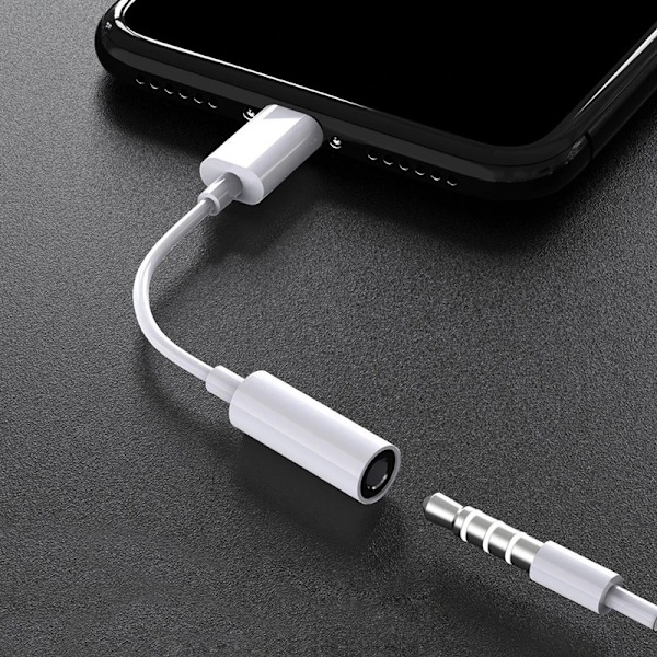 Lightning till 3.5mm AUX Hörlursadapter för iPhone/Apple Vit