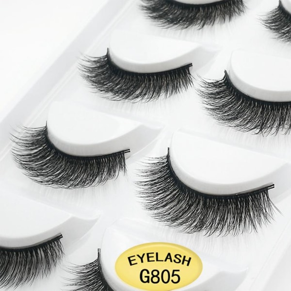 5-par lösögonfransar - 3D faux mink - G805 - False eyelashes Svart