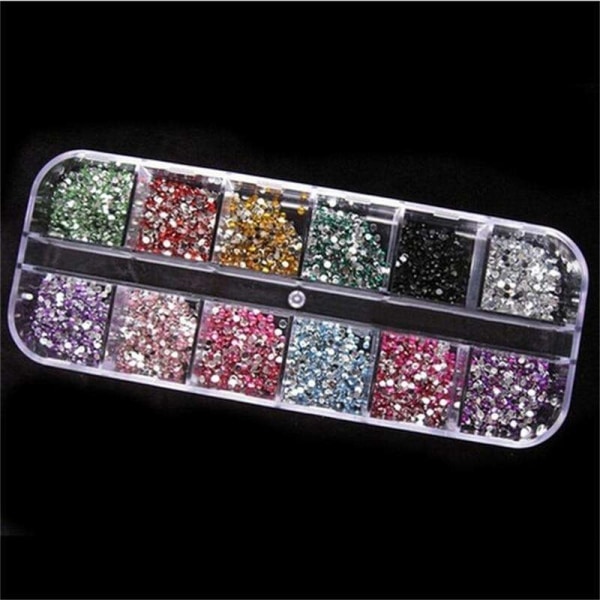 12 stk Rhinestone In box - 2mm - Negledekorasjoner Multicolor