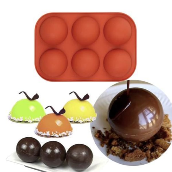 3-pakkaus silikonimuotti - Pallo / Hemisphere 6 osaa - Jää/suklaa/hyytelö Brown