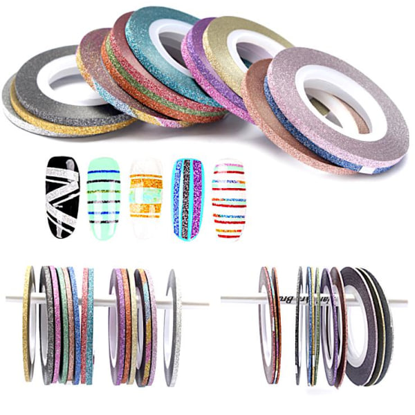 10-pak Glitter Striping tape, negle tape, negle dekorationer Multicolor
