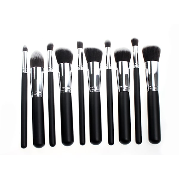 10st Professionella sminkborstar, make up set - Silver Svart