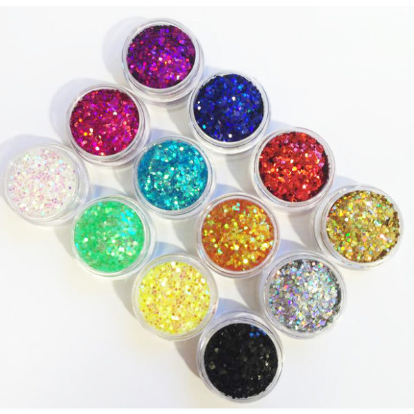 12 stk dåser hexagon glitter Multicolor