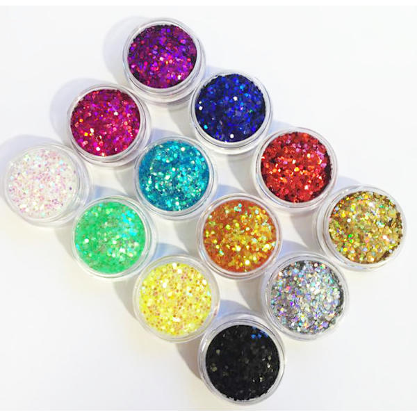 12 tölkkiä kuusikulmio glitteriä Multicolor