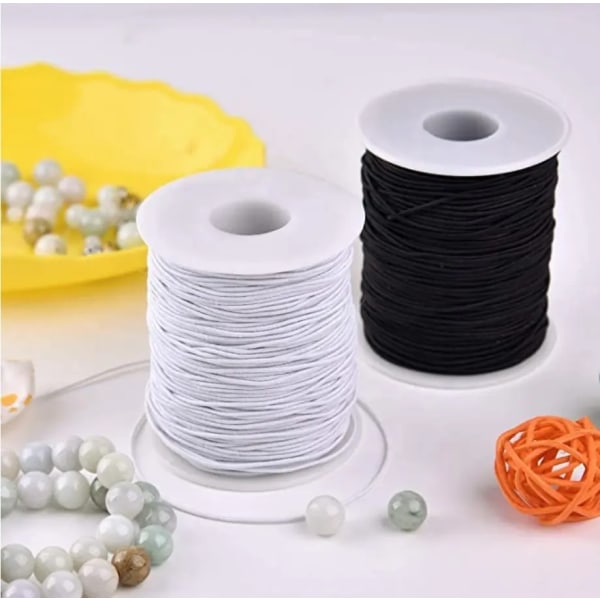 Hvit nylondekket elastisk tråd - Rull på 50 meter, 0,6 mm White