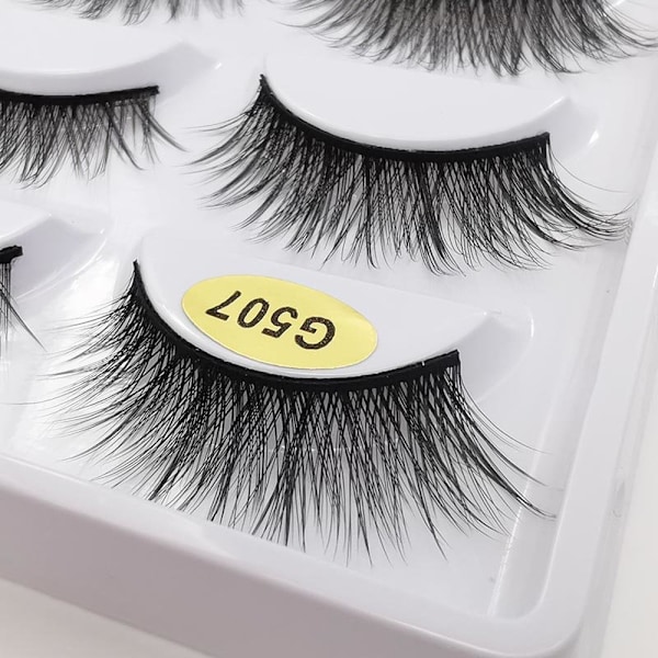5-par lösögonfransar - 3D faux mink - G507 Svart