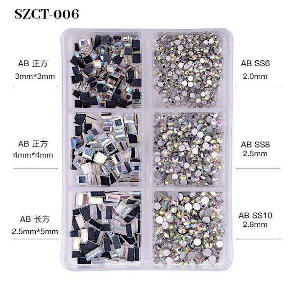 6st Rhinestone - Olika storlekar - Zirkon - Nageldekorationer multifärg