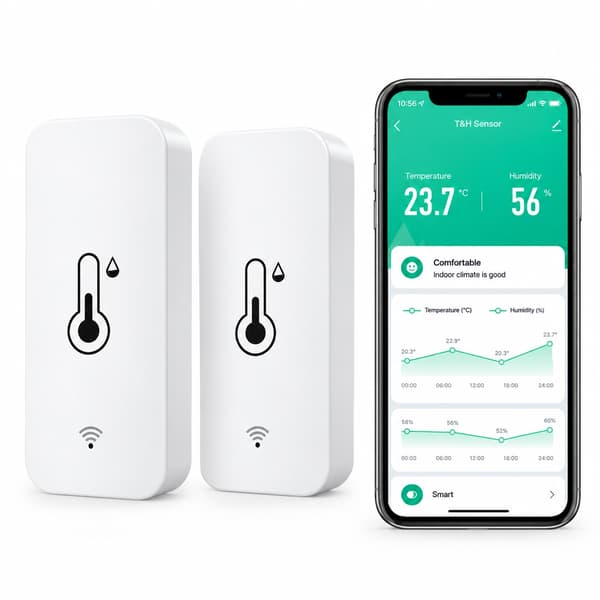 Trådlös WiFi Termometer & Hygrometer 2-pack – Temperatur- och Luftfuktighetsmätare med App White